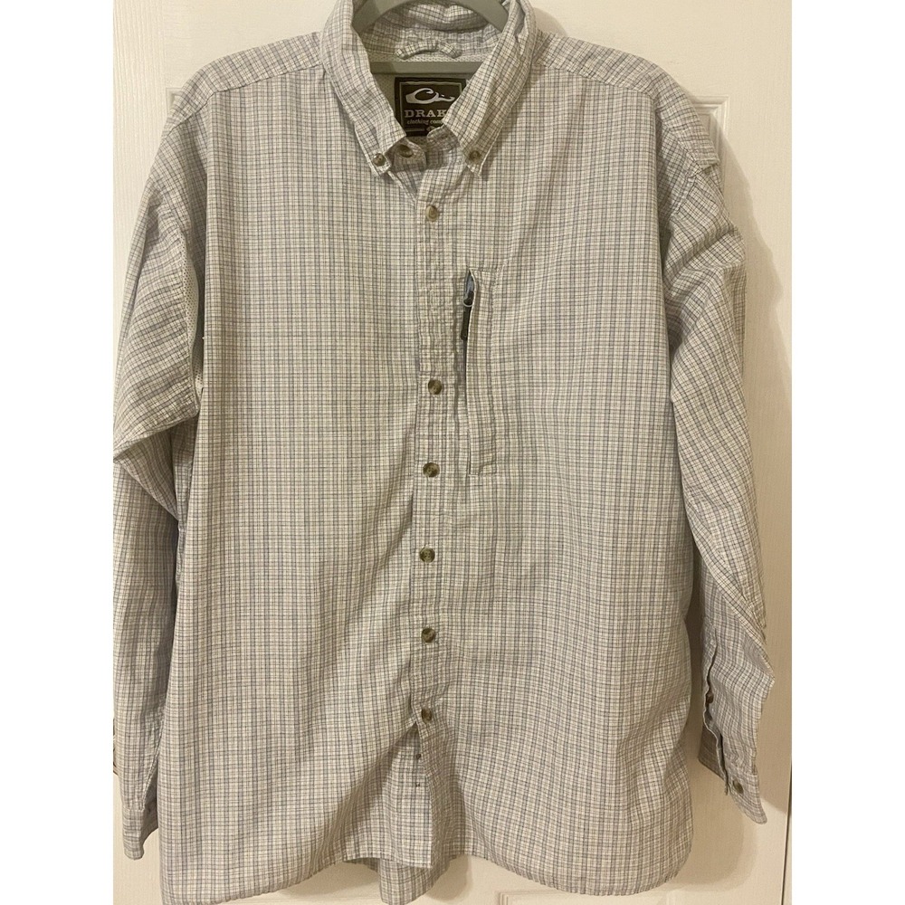 Drake Waterfowl Systems Shirt L Large Button Up Long Sleeve Vented Plaid Men's